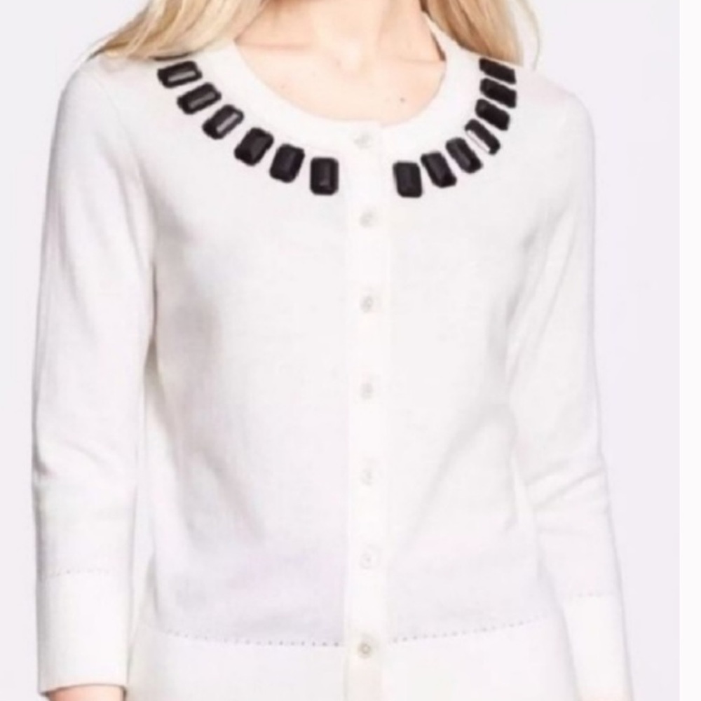 Kate Spade Ivory Cardigan with Black Embellishments